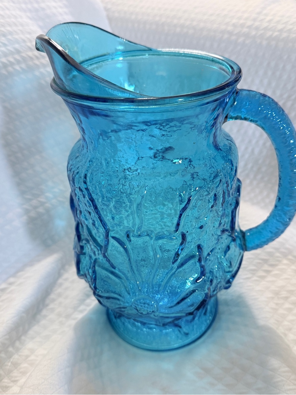 Vintage Anchor Hocking Spring Song Laser Blue Glass Pitcher 60oz
